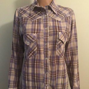 100% cotton long sleeve plaid snap button shirt